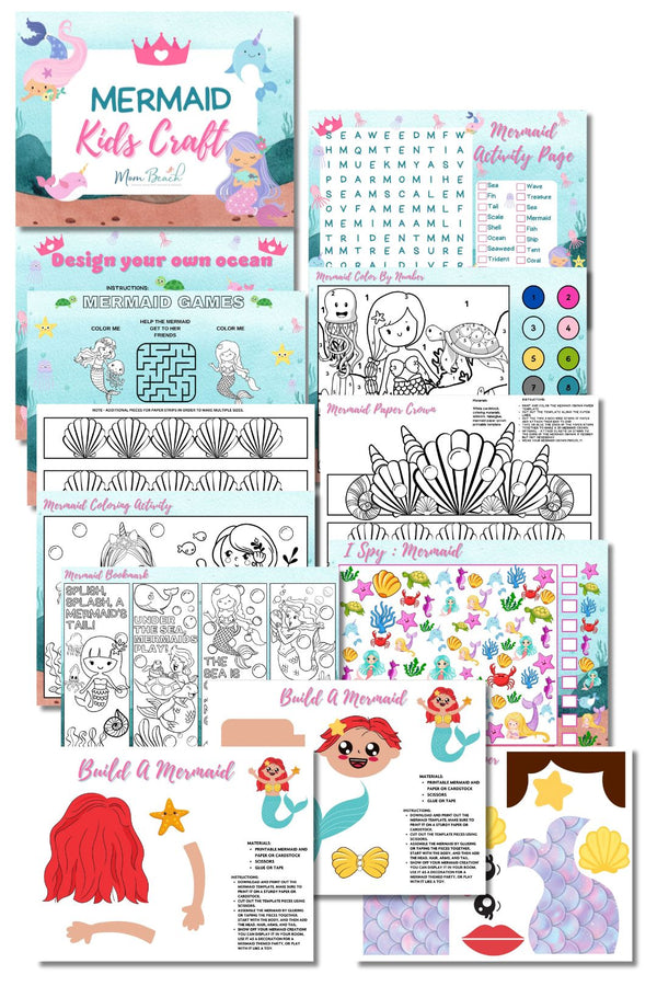Mermaid Kid's Craft Bundle Printable ( 15 Pages )