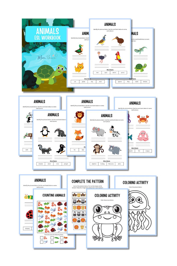 Animals ESL Workbook for Kids Printable ( 35 Pages )