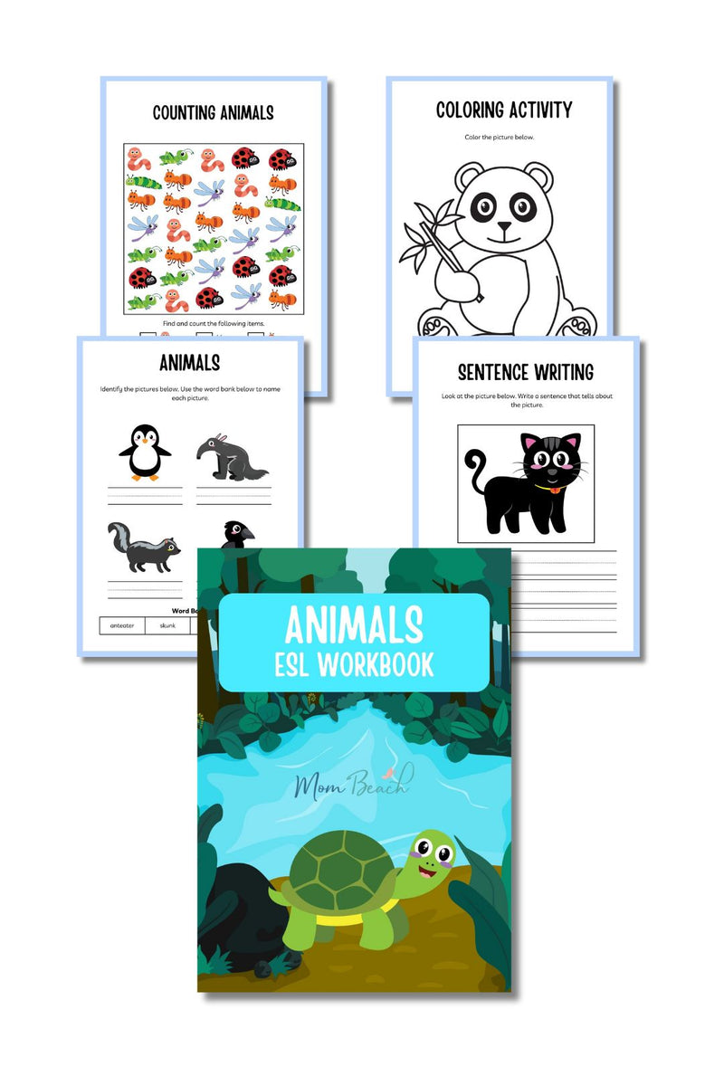 Animals ESL Workbook for Kids Printable ( 35 Pages )
