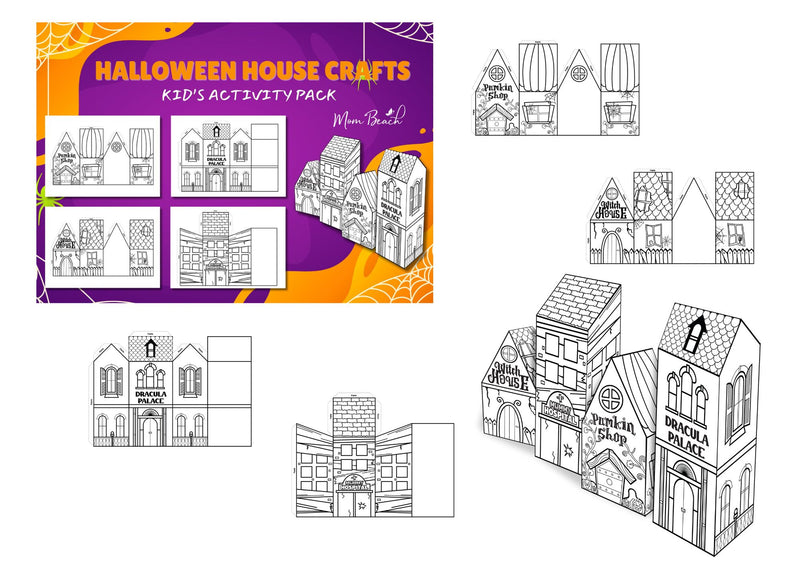 Halloween House Crafts Kid's Activity Pack (4 Pages)