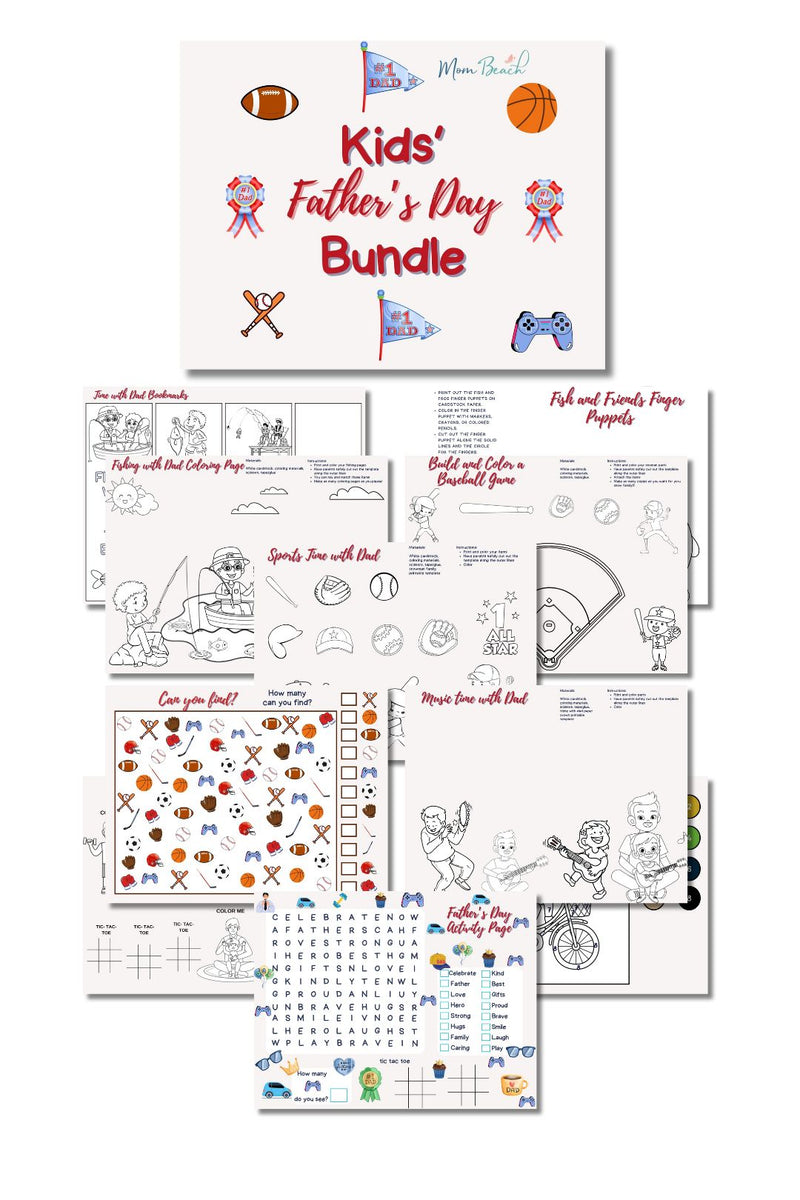 Mom Beach Father's Day Kids Craft Bundle Printable ( 12 Pages )
