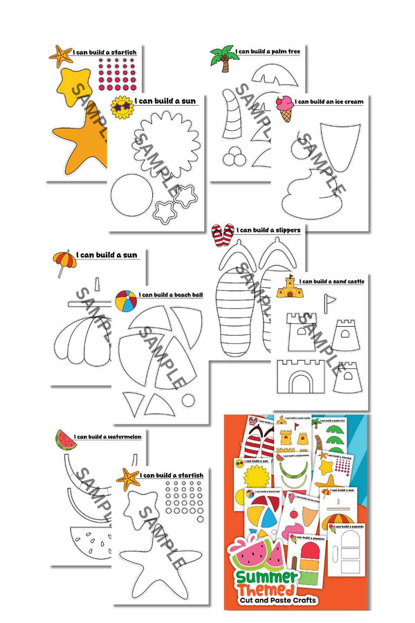 Summer Themed Cut and Paste Crafts Printable ( 20 Pages )