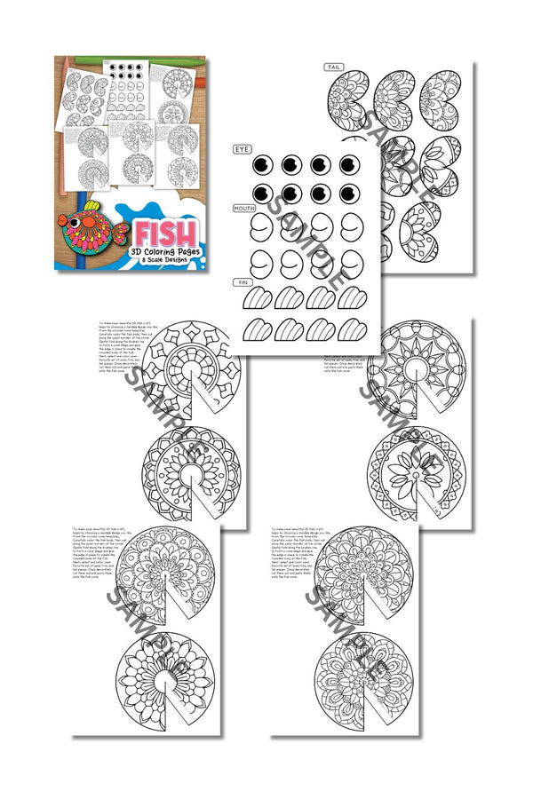 3D Fish Coloring Pages Printable ( 6 Pages )