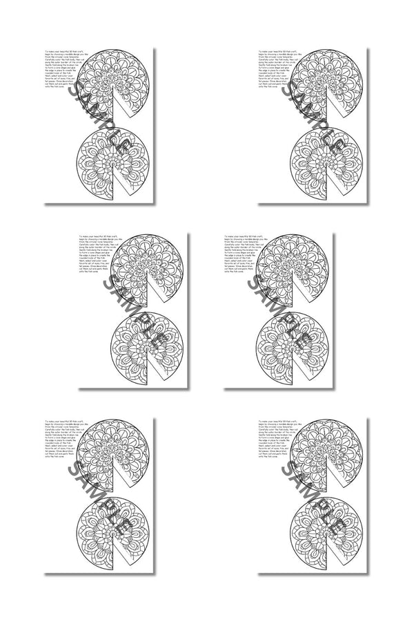 3D Fish Coloring Pages Printable ( 6 Pages )
