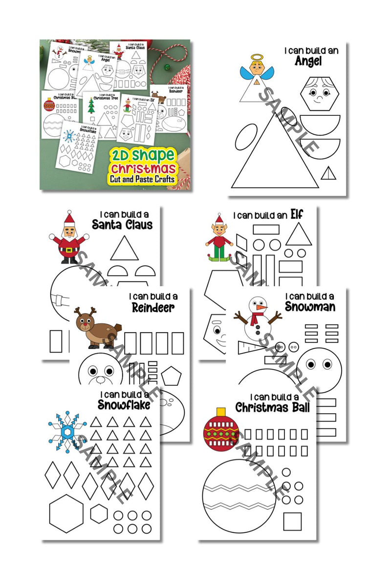 Christmas Shapes Cut and Paste Crafts Printable ( 8 Pages )