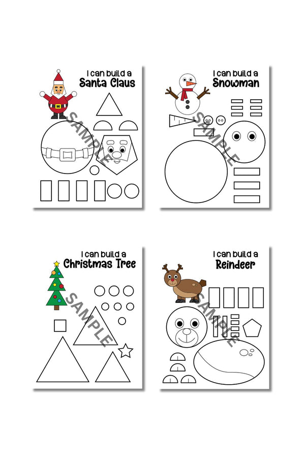 Christmas Shapes Cut and Paste Crafts Printable ( 8 Pages )