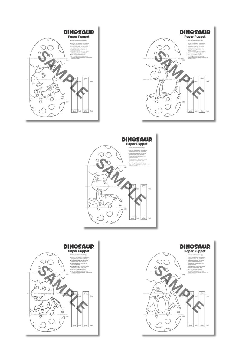 Dinosaur Paper Puppets Printable ( 10 Pages )