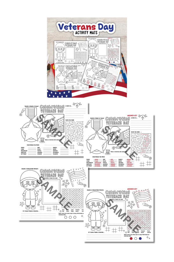 Veterans Day Activity Mats Printable (2 Pages)