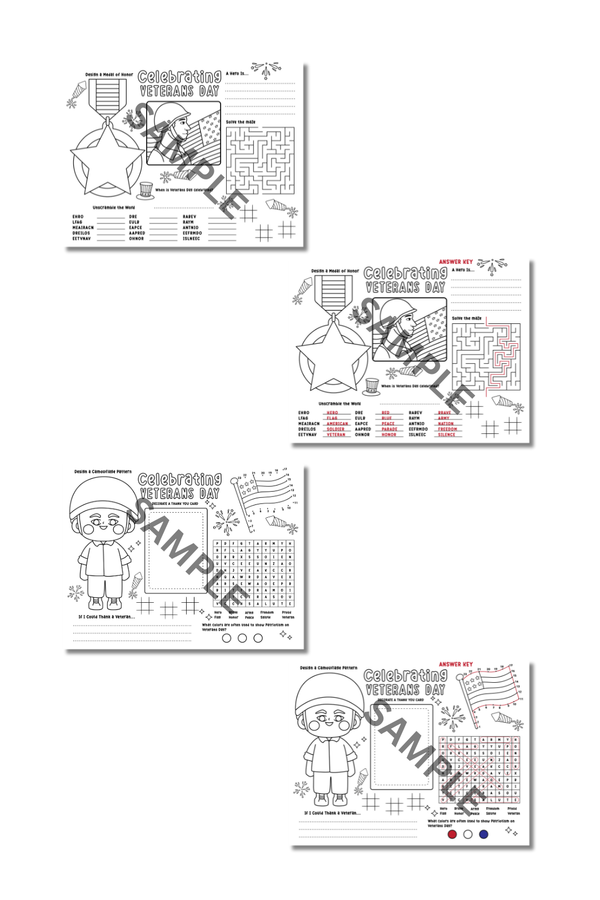 Veterans Day Activity Mats Printable (2 Pages)
