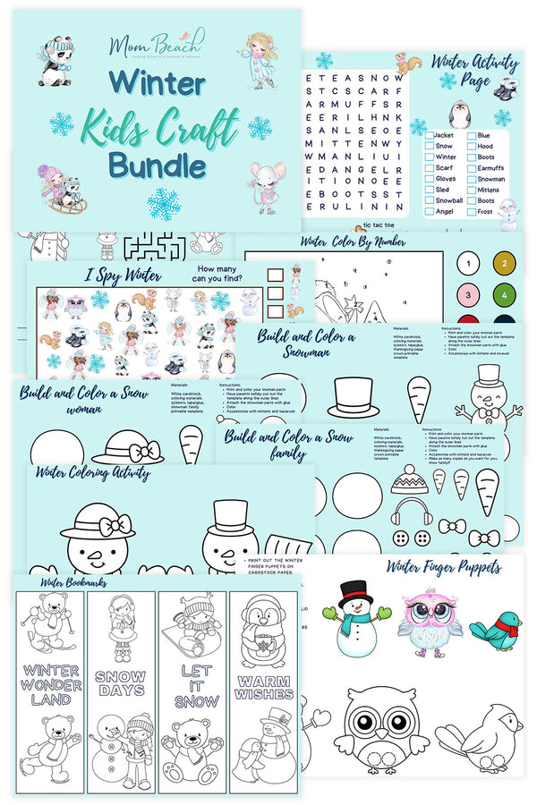 Mom Beach Winter Kid's Craft Bundle (11 Pages)