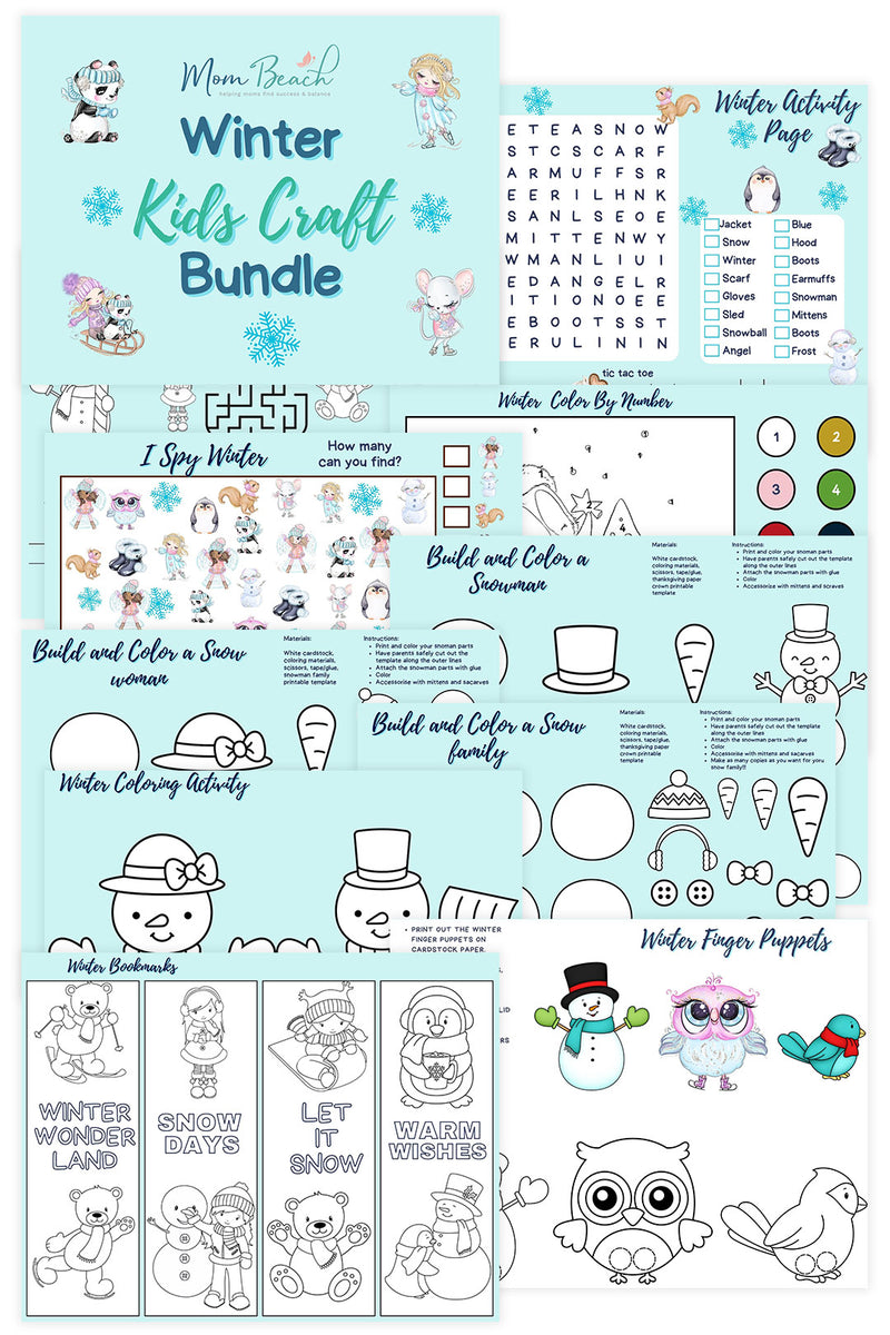 Mom Beach Winter Kid's Craft Bundle (11 Pages)