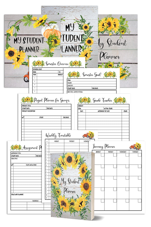 Sunflower Student Printable Planner (50 Pages)