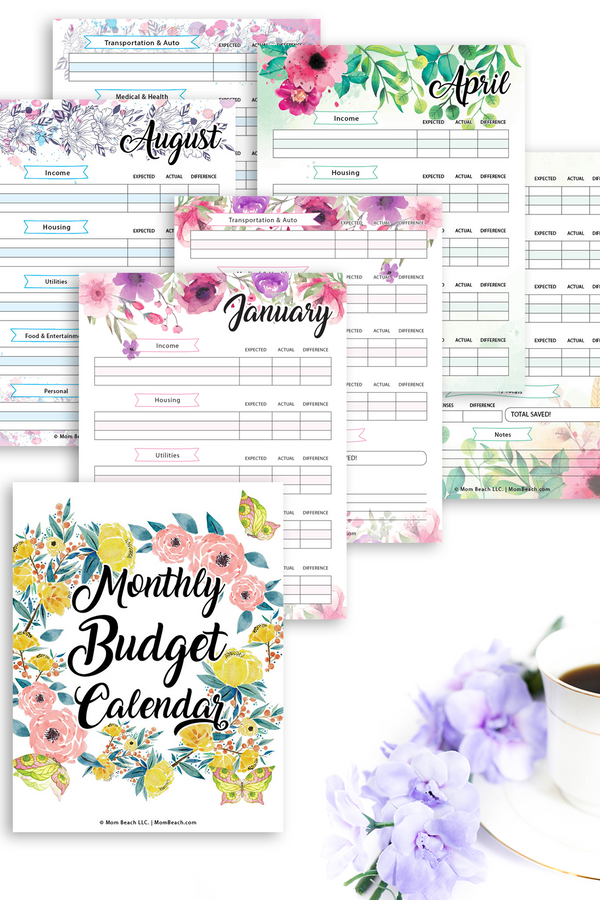 Watercolor Floral Monthly Budget Calendar