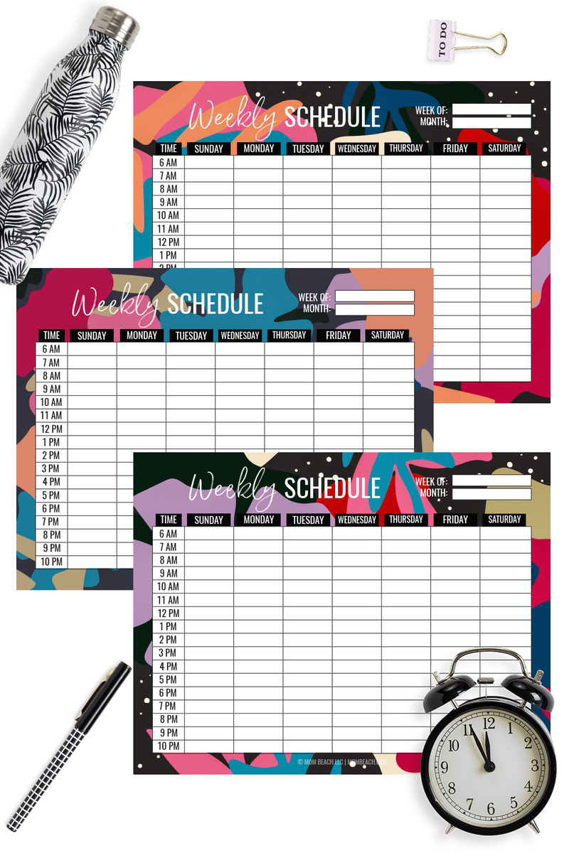 Abstract Floral Weekly Schedule Fillable Bundle ( 3 Pages )